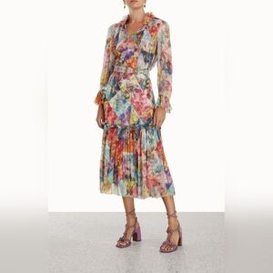 NWT! Zimmermann High Tide Tubular Floral Printed Midi Dress AU 2